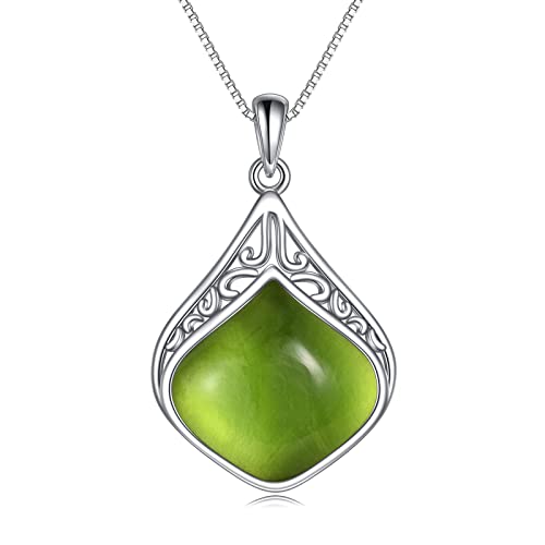 YAFEINI Teardrop Necklace Sterling Silver Filigree Irish Pendant Necklace Natural Stone Moonstone/Lapis Lazuli/Larimar/Moss Agate Necklace Jewelry - color: Olivine teardrop necklace