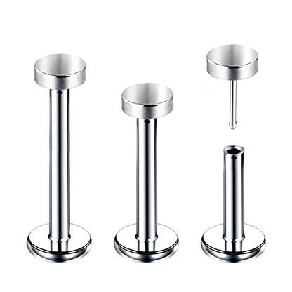 3pcs G23 Titanium 20G/18G/16G 6mm/8mm/10mm/12mm Press Fit Threadless Push Pop 2.5mm 3mm 4mm Flat Top 4mm Flat Back Piercing Lip Stud Earring Labret Monroe Lip Ring Tragus Cartilage Earring Stud - color: 16G-3pcs Bar Length: 6mm 8mm 10mm