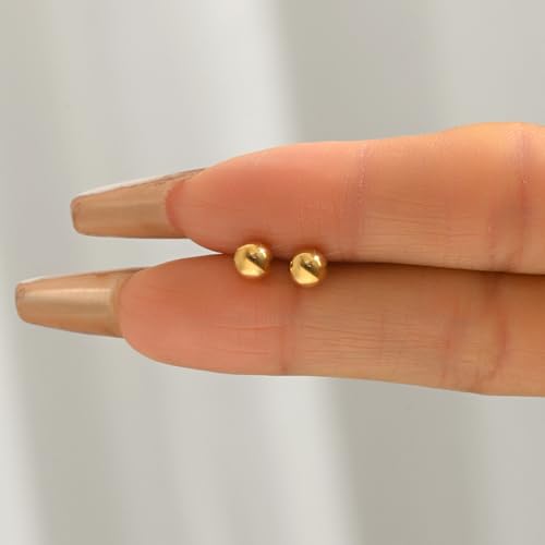 Dainty Stud Earrings for Women 18K Gold Plated Tiny Ball Stud Earrings Minimalist Bead Studs for Women - size: Ball 5MM
