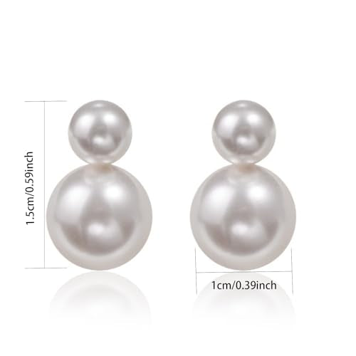 Bi&Yamigeo Mini Double Pearl Drop Stud Earrings,White Round Dangle Jewelry