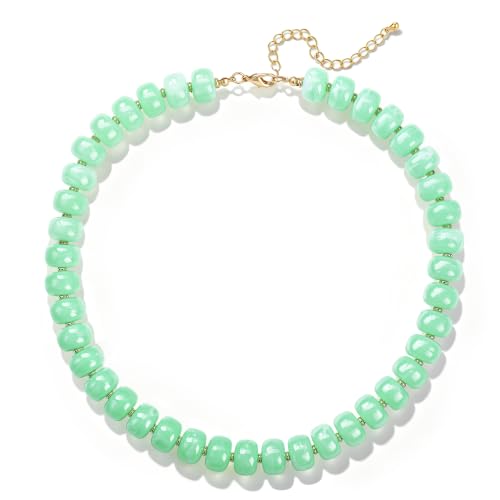 Chunky Beaded Necklaces for Women，Minimalistic Modern Jewelry | Colorful Boho Collar Necklace, Large Round Beads Resin Choker Necklace, Y2K Summer Beach Jewelry for Women - color: green