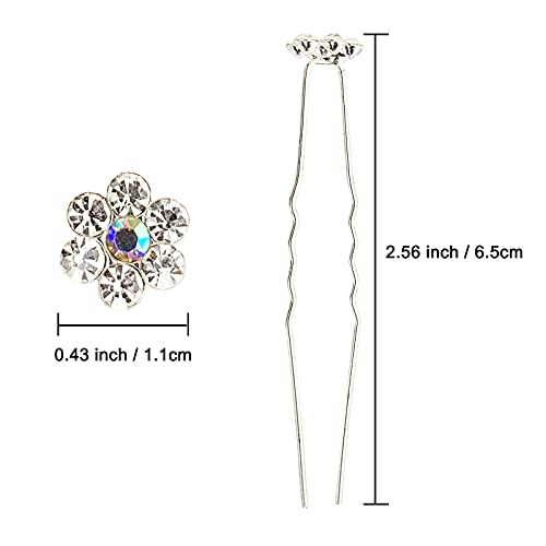 Rhinestone Flower Hair Pins, 40 Pcs U-Shaped Crystal Party Wedding Bridal Hair Accessories for Women Girls (White) - color: White