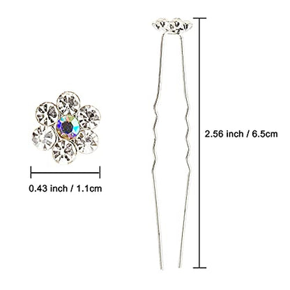 Rhinestone Flower Hair Pins, 40 Pcs U-Shaped Crystal Party Wedding Bridal Hair Accessories for Women Girls (White) - color: White