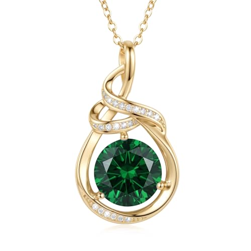 Teardrop Birthstone Necklace for Women 14K Gold/White Gold Elegant Ribbon Pendent Anniversary Love Birthday Gifts for Mom Women, 18"+2" Inches - color: Gold-05-May Birthstone