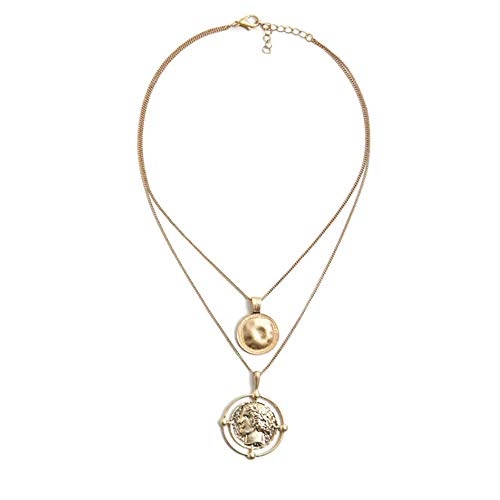 Doubnine Boho Layered Necklace Gold Medallion Coin Saint Charm Jewelry Retro Accessories for Women