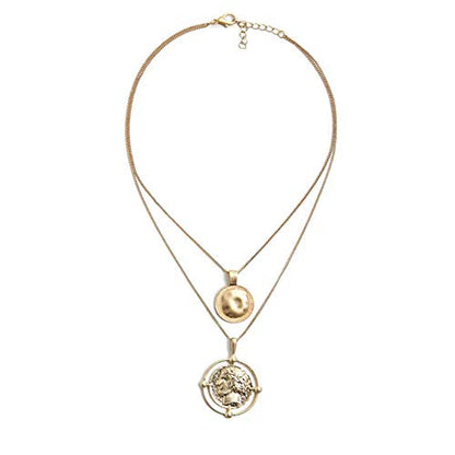 Doubnine Boho Layered Necklace Gold Medallion Coin Saint Charm Jewelry Retro Accessories for Women