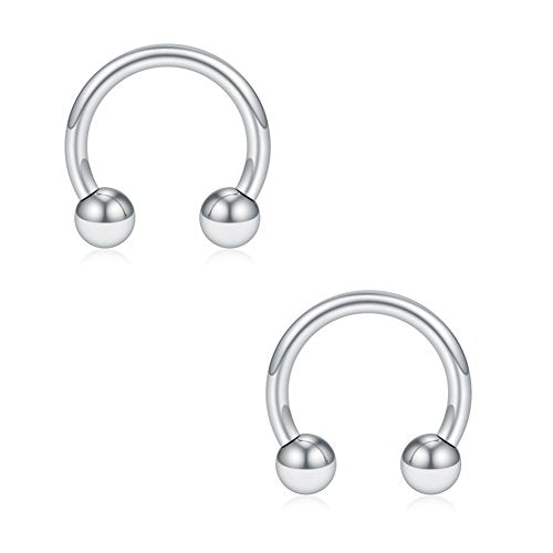 SCERRING 12PCS 316L Stainless Steel 16G Circular Barbells Eyebrow Lip Ear Tragus Horseshoe Hoop Rings 6-12mm - style: 6mm w Balls