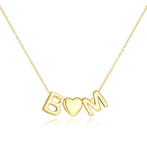 adoyi Initial Necklaces for Women 14k Gold Plated Layered bubble Letter Necklace Dainty Heart A-Z Pendant Necklace Initial Necklaces Stack Birthday Gifts for Women Jewelry - color: Gold-Heart, style: B+M