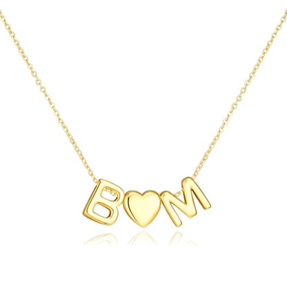 adoyi Initial Necklaces for Women 14k Gold Plated Layered bubble Letter Necklace Dainty Heart A-Z Pendant Necklace Initial Necklaces Stack Birthday Gifts for Women Jewelry - color: Gold-Heart, style: B+M