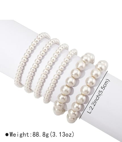 6 Pack Pearls Bracelets for Women Pearls Bracelets Set Boho Jewelry for Halloween Prom Party Christmas Gift