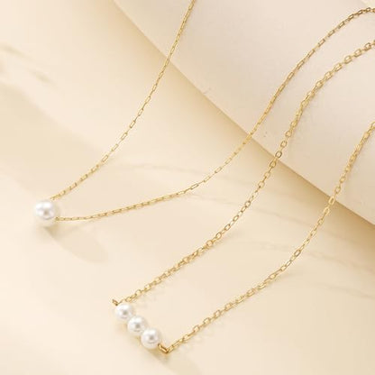 Gold Pearl Necklaces for Women Trendy, Fashionable 18K Gold Plated Dainty Necklace Simple Layered Pearl Necklaces for Women Trendy Wedding Birthday Jewelry - color: Daisy Pearl