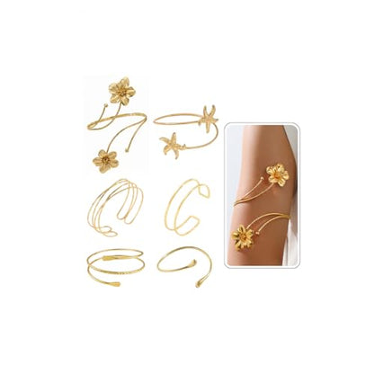 ItsStarred Minimalist Arm Cuff Gold Plated, Upper Arm Cuff Bangle Bracelet for Women, Adjustable Arm band Set 6 Pieces - color: A3: Gold Plated Starfish