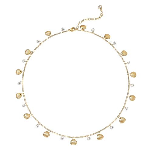 MTMY Gold Choker Necklace for Women, 14K Gold Plated Dainty Cubic Zirconia Cross Heart Shell Teardrop Charm Station Necklaces Trendy Summer Jewelry Gift - style: Shell