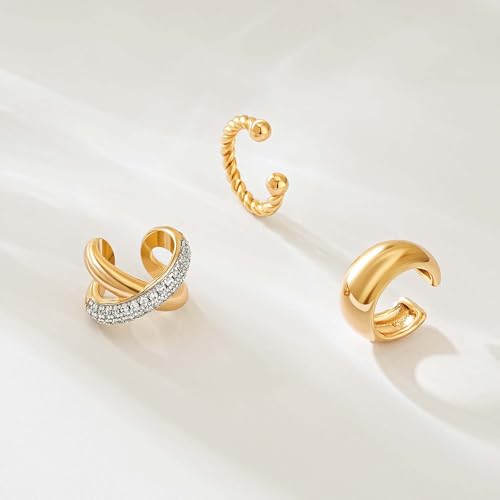 MEVECCO Ear Cuffs Non Piercing 18K Gold Plated Ear Cuff Earring Sets Clip on Cartilage Cubic Zirconia Pearl Minimalist Hypoallergenic Fake Hoop Earrings Stack Women Gifts - style: 3pcs-Crossover