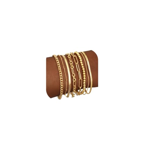 Gold Bracelets Set for Women Trendy, 14K Real Gold Plated Jewelry for Women Dainty Chain Bracelet Stack, Non Tarnish Gold Stackable Bracelets Pack Fashion Accessories Gifts - color: Style1-gold