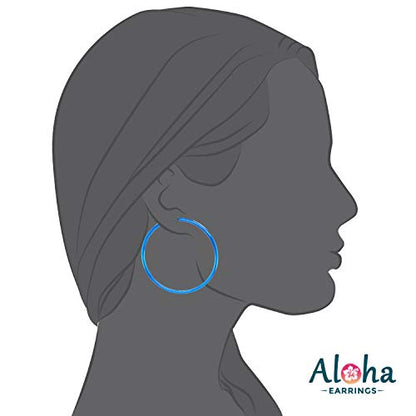 Clip On Spring Hoop Earrings for Non-Pierced Ears - color: Blue, size: 50mm
