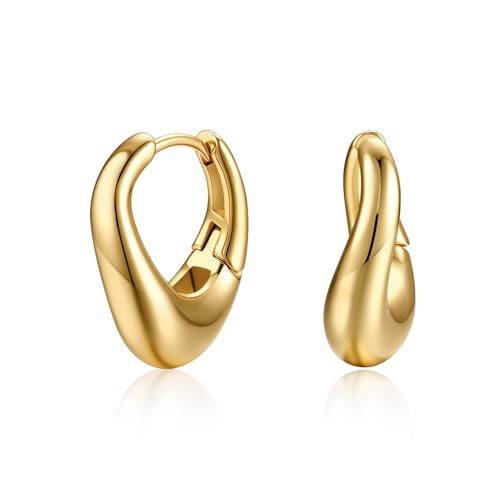 FRUMOS 18K Gold Plated Chunky Hoop Earrings for Women Fashion Thick Gold Hoops Set Jewelry for Birthday Christmas Gifts - color: Dôme Hoops