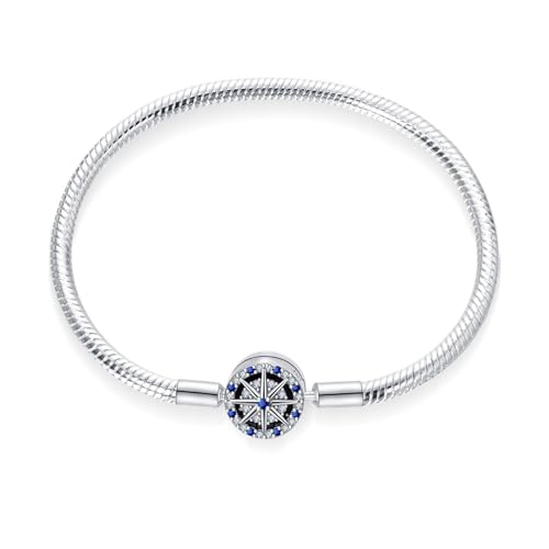 HappyStar 925 Sterling Silver Snake Chain Bracelet Fully compatible with Pandora charms, With Mickey Mouse head Clasp Charm Bracelets Gifts for Teen Women - color: Octagonal Mangosteen Bracelet, size: 7.5 in/19 cm（For wrist size 6.7in）