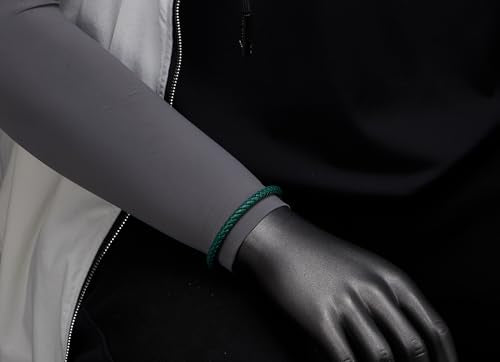COOLSTEELANDBEYOND Minimalist Mens Women Leather Bracelet, Thin Braided Leather Bangle, Steel Oval Magnetic Clasp - color: B-Color: Green