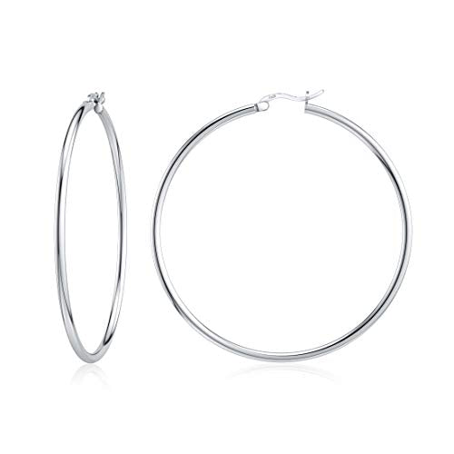JIAYIQI Sterling Silver Hoop Earrings 18K White Gold Plated Silver Circle Endless Earrings Hoops Jewelry Lightweight Hoop Earring for Women Diameter 10,14,16,18,20,25,30,35,40,50,60mm - style: Silver-50mm