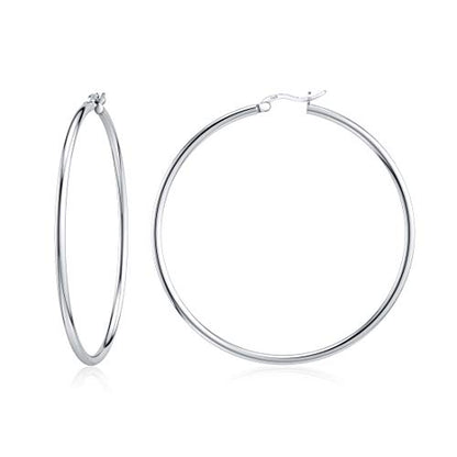 JIAYIQI Sterling Silver Hoop Earrings 18K White Gold Plated Silver Circle Endless Earrings Hoops Jewelry Lightweight Hoop Earring for Women Diameter 10,14,16,18,20,25,30,35,40,50,60mm - style: Silver-50mm