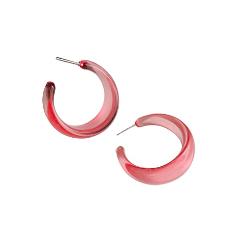 Colorful C shape Hoop Earrings for Women Resin Acrylic Y2k Multicolor Chunky Big Lightweight Jewelry - color: Pink