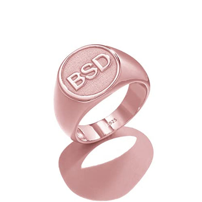 925 Sterling Silver Personalized Letter Signet Pinky Ring for Men Custom Initial Engraved Monogram Chevalier Ring - color: Rose Gold