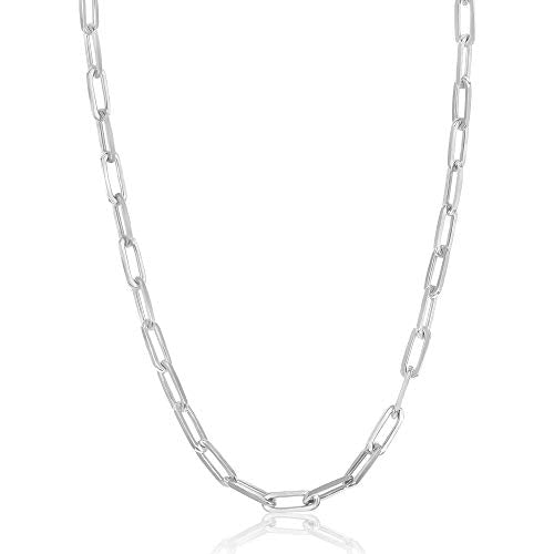 Paperclip Chain Necklace for Women | Sterling Silver or 14K Gold Plated | 2.8mm 3.2mm 5.5mm | 16–30 Inch Italian Link Layering Chain - color: Sterling Silver – 3.2mm