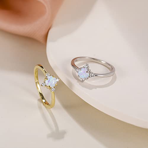 SHINYSO 14K Gold Plated Wedding Band for Women Thin Stackable Rings Opal Dainty Cubic Zirconia CZ Promise Engagement Ring Size 4-10 - color: Silver