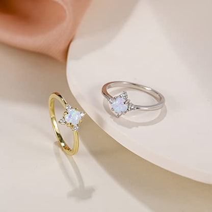 SHINYSO 14K Gold Plated Wedding Band for Women Thin Stackable Rings Opal Dainty Cubic Zirconia CZ Promise Engagement Ring Size 4-10 - color: Silver