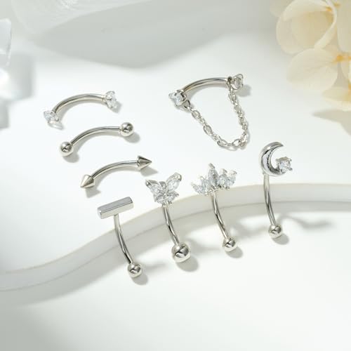 Zolure Rook Daith Piercing Jewelry 16G Eyebrow Rings for Women Rook Earring Curved Barbell Tragus Cartilage Vertical Labret Lip Piercing Jewelry Hypoallergenic - color: 16G 10mm #2S