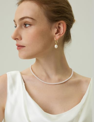 EAMTI Freshwater Cultured Pearl Necklace for Women, 5-5.5mm Classic Pearl Strand Choker, Dainty Beaded Necklace 16 Inch Trendy - color: 4-4.5mm-White