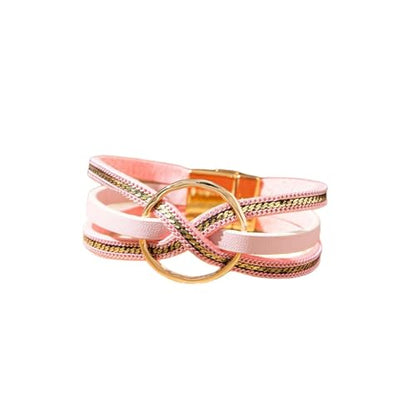 xuzhiyuan Bohemian Leather Cuff Bracelet Multi-Layer Wrap with Circle Accent Bracelet Boho Braided Bracelet Jewelry Gift for Women - color: Pink