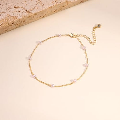 Gold Ankle Bracelets for Women,Dainty 14K Gold Plated Anklets for Women Waterproof Herringbone Beaded Satellite Anklets Set Layered Anklet Bracelets for Women Gold Jewelry Gift - color: Set 4