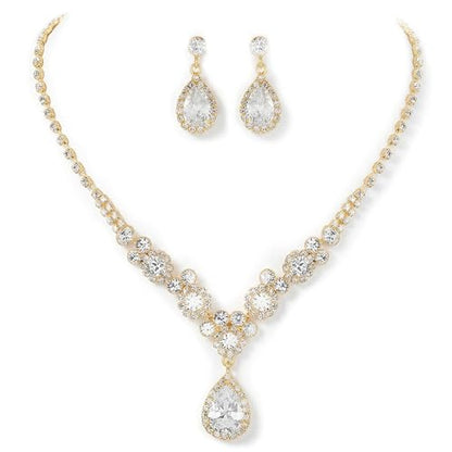 Unicra Bride Silver Bridal Necklace Earrings Set Crystal Bridal Wedding Jewelry Set Rhinestone Choker Necklace for Women and Brides - color: Gold