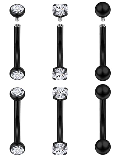 14G Small Belly Button Ring Piercing Jewelry 316L Stainless Surgical Steel Tiny Internally Threaded Navel Rings Belly Button Ring Piercing Jewelry for Women 14 Gauge Hypoallergenic - color: Black-10MM Bar-Clear CZ