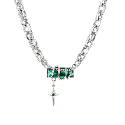 Gothic Cross Star Necklace For Men Women Silver Stainless Steel Cuban Link Paperclip Figaro Bead Chain Punk Kpop Y2k Goth Irregular Layered Cross Pendant Necklace Non Tarnish Jewelry Gift - color: Silver R