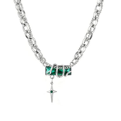 Gothic Cross Star Necklace For Men Women Silver Stainless Steel Cuban Link Paperclip Figaro Bead Chain Punk Kpop Y2k Goth Irregular Layered Cross Pendant Necklace Non Tarnish Jewelry Gift - color: Silver R