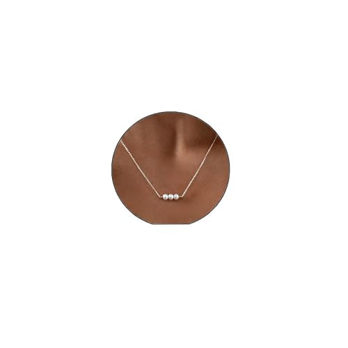 Pearl Necklace for Women, Dainty Pearls Choker Necklace for Women 14K Gold Plated Layered Pendant Necklace Handmade Gold Chain Necklace Everyday Jewelry Gift - color: Bar Three Pearls-Silver