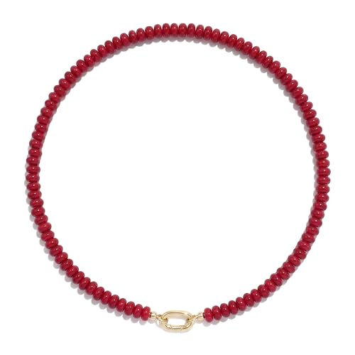 Beaded Gemstone Necklaces for Women Bohemian Colored Choker Natural Stone Bead Summer Beach Handmade Jewelry Necklace - color: Porcelain Red
