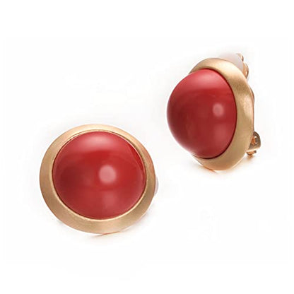 Yoursfs Clip on Earrings for Women Round Faux Pearl Earrings Clipon 18K Gold Plated Non Pierced Earring Jewelry - color: Yellow GP Red Pearl Clips on