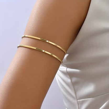 Arm Cuff for Women Layered Armlet Open Adjustable Arm Cuff Gold Silver Upper Arm Cuff Bracelet Minimalist Armband Trendy Jewelry - color: Arm Cuff01