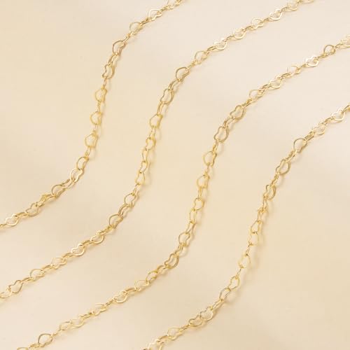 Jabogrii 16.4 Feet Heart Jewelry Chains Gold Brass Chain for Jewelry Making | Women Necklace Bracelet DIY Craft Chain Bulk Permanent Jewelry Making Roll - color: Heart Gold