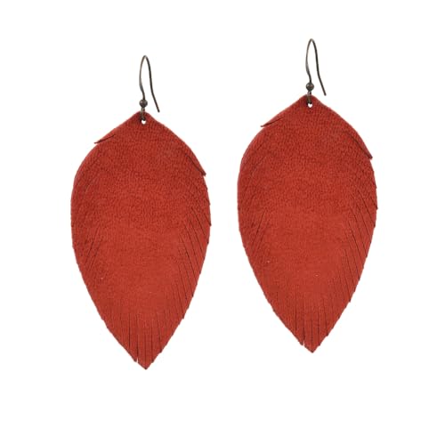 Handmade Genuine Leather Earrings for Women – Long Teardrop Boho Dangles, Lightweight Statement Fashion Jewelry - style: Autumns-Rustic Orange