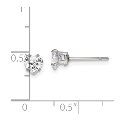 Diamond2Deal Stainless Steel Polished 5mm Heart Cubic Zirconia Stud Earrings Len-0.21 In, Wid-0.2 In