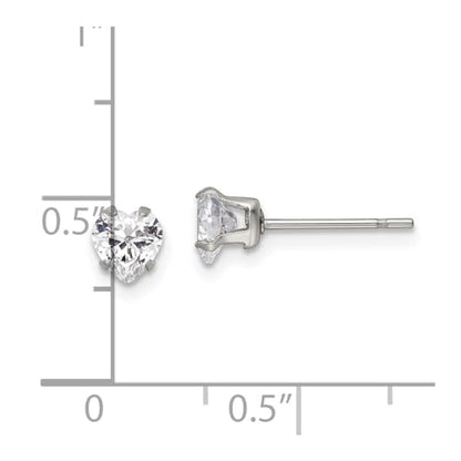 Diamond2Deal Stainless Steel Polished 5mm Heart Cubic Zirconia Stud Earrings Len-0.21 In, Wid-0.2 In
