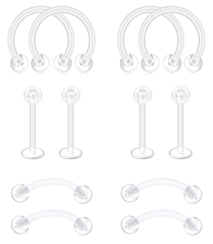 D.Bella 16G Clear Bioflex Acrylic Curved Barbell Eyebrow Rings Snake Eyes Tongue Belly Ring Mix Color CZ Piercing Retainer - style: Style E