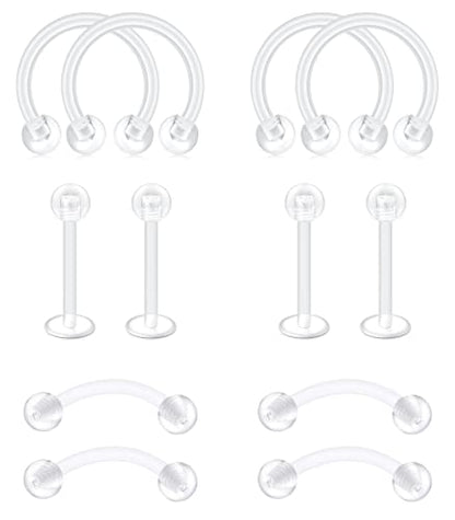 D.Bella 16G Clear Bioflex Acrylic Curved Barbell Eyebrow Rings Snake Eyes Tongue Belly Ring Mix Color CZ Piercing Retainer - style: Style E