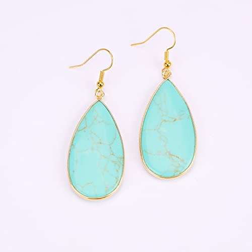 BaubleStar Natural Crystal Healing Stone Earrings Statement Teardrop Dangle Earrings for Women - color: Turquoise