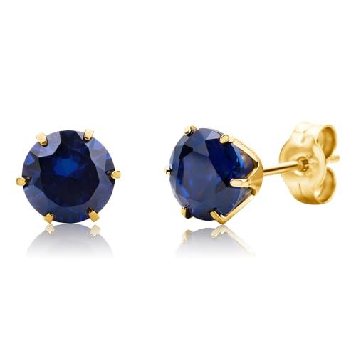 Orovi Round 14K Gold Earrings for Women in Solid 14K White Gold 585/14K Yellow Gold 585 with Ruby/Sapphire/Zirconia/Emerald Gemstones, Stud Earrings For Women,Women's Jewelry Delivered in Jewelry Box - color: 14K Yellow Gold/ Sapphire